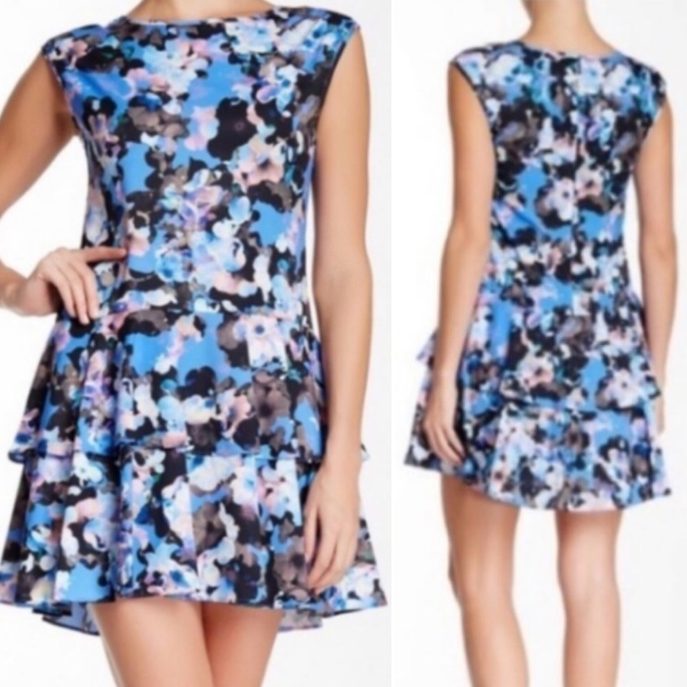 CeCe Cynthia Steffe Alexia Blue Floral Dress